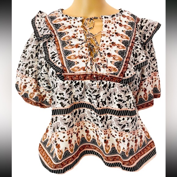 Calypso St. Barth Puff Sleeve Peasant Top S Floral Grandma Core Boho New! - Picture 8 of 9